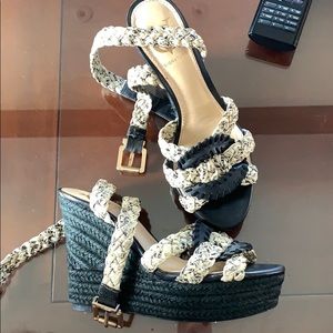 Diane von Furstenberg Black Woven Wedges